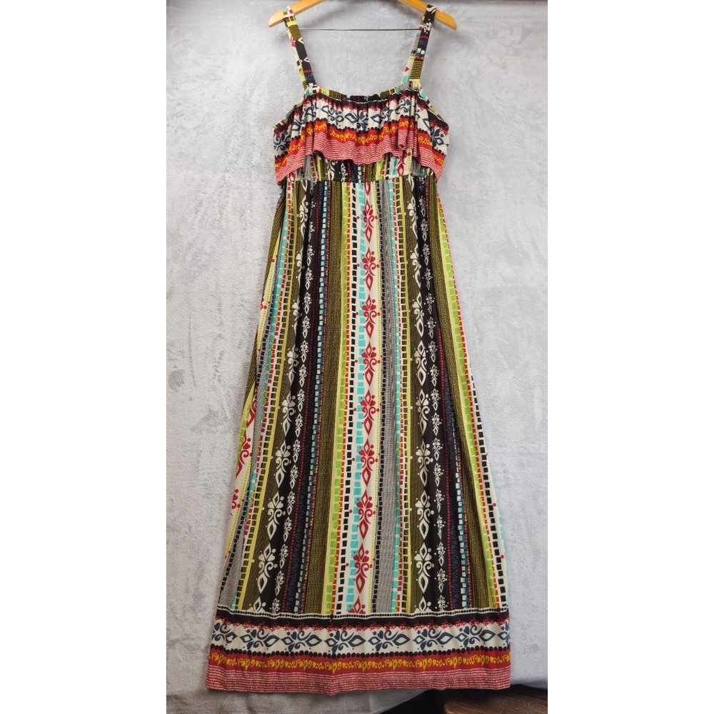 John Paul Richard Maxi Dress Woman XL Green Red Brown Geometric Floral Tropical